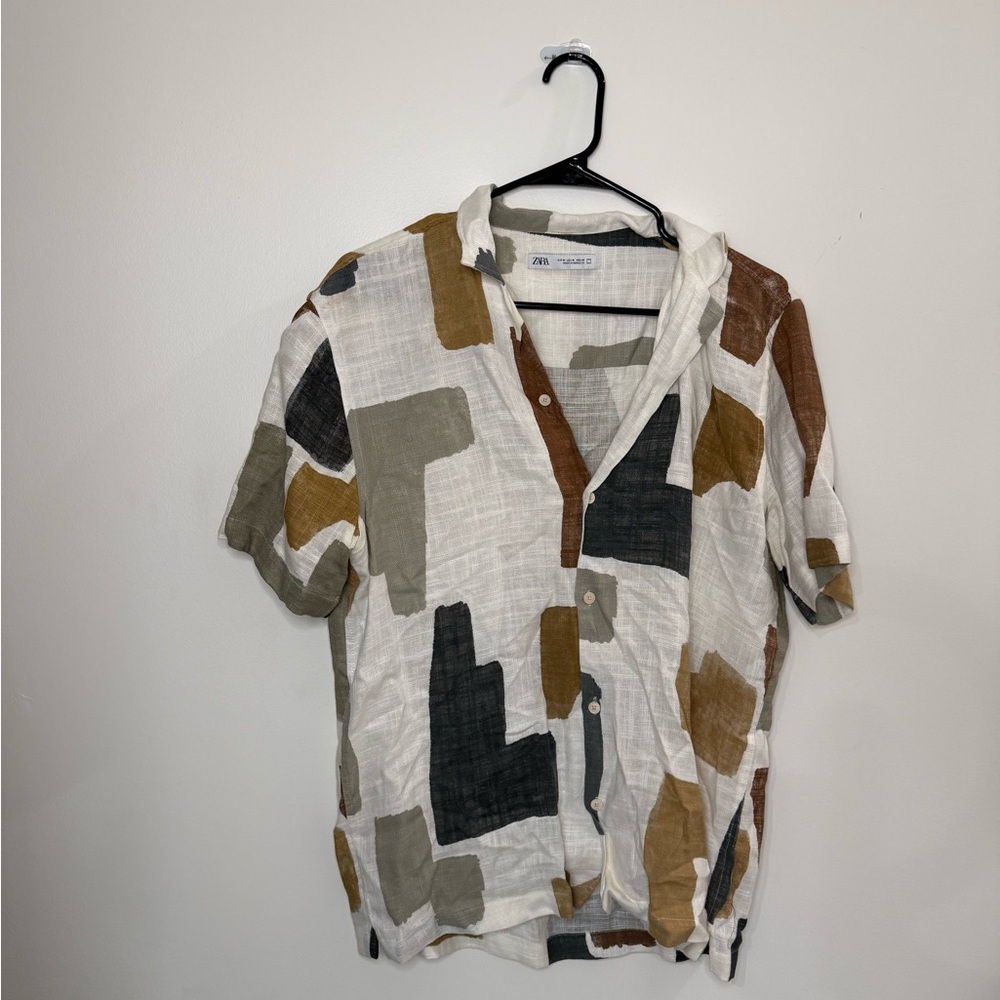 Zara Men's Casual Abstract Button-Down Shirt